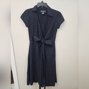 Banana Republic Navy Dot Tie-Front Midi Dress